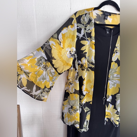 Alyx size 18w nwt Black Dress with floral kimono overlay - Picture 2 of 8